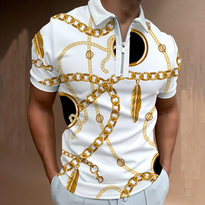 Men Casual Summer Turn-Down Collar Zipper Polo Shirt Polo Shirt