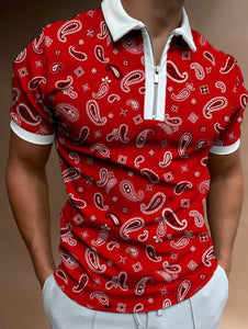 Men Casual Summer Turn-Down Collar Zipper Polo Shirt Polo Shirt