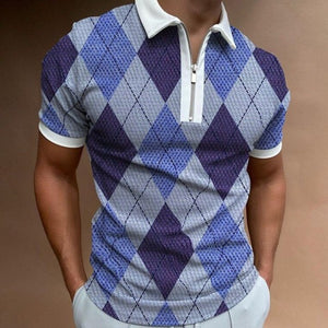 Men Casual Summer Turn-Down Collar Zipper Polo Shirt Polo Shirt