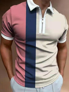 Men Casual Summer Turn-Down Collar Zipper Polo Shirt Polo Shirt