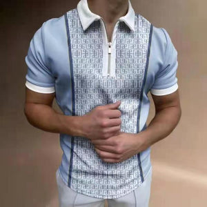 Men Casual Summer Turn-Down Collar Zipper Polo Shirt Polo Shirt