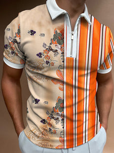 Men Casual Summer Turn-Down Collar Zipper Polo Shirt Polo Shirt