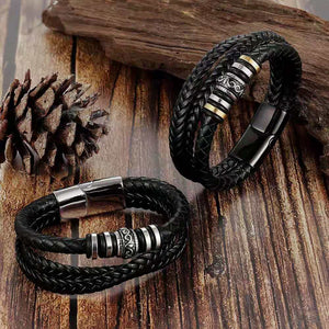 Multi-layer Leather Stainless Steel Metal Luxury Bracelet