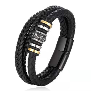 Multi-layer Leather Stainless Steel Metal Luxury Bracelet