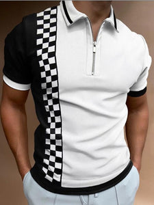 Men Casual Summer Turn-Down Collar Zipper Polo Shirt Polo Shirt