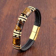 Load image into Gallery viewer, Natural Tiger Eye Stone Bracelet Black Leather Rope Chain
