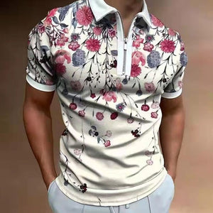 Men Casual Summer Turn-Down Collar Zipper Polo Shirt Polo Shirt