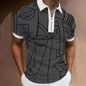 Men Casual Summer Turn-Down Collar Zipper Polo Shirt Polo Shirt