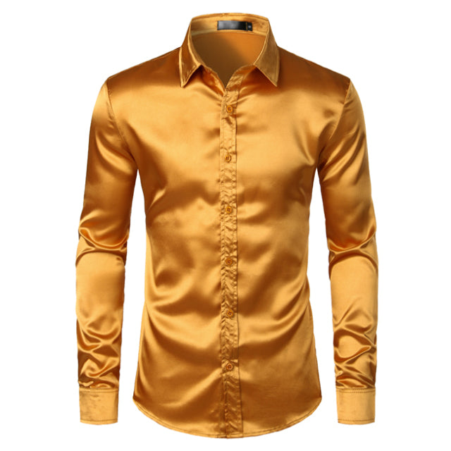 Men Elegant Silk Satin Shirt