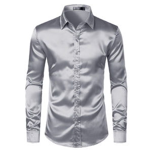 Men Elegant Silk Satin Shirt