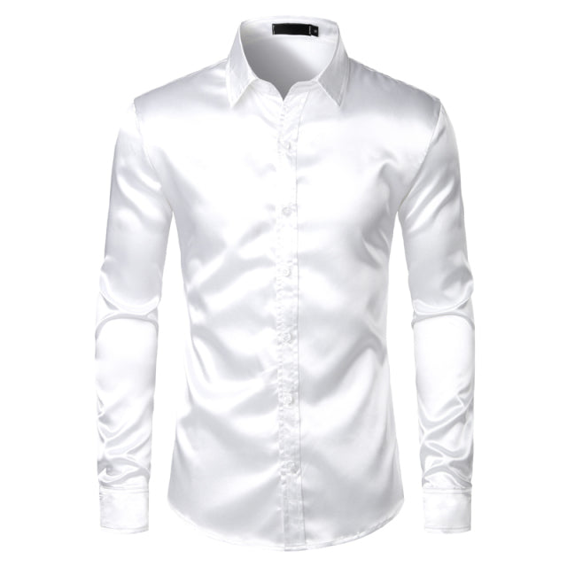 Men Elegant Silk Satin Shirt