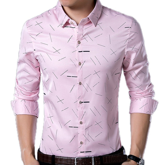 Men Casual Social Long Sleeve Line Designer Shirt