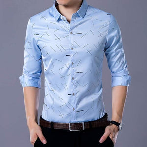 Men Casual Social Long Sleeve Line Designer Shirt