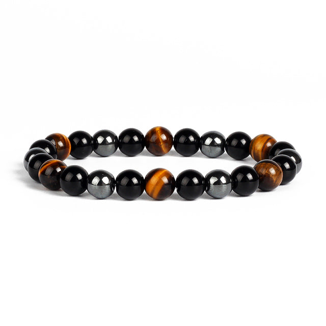 Natural Tiger Eye Obsidian Hematite Bead Bracelet