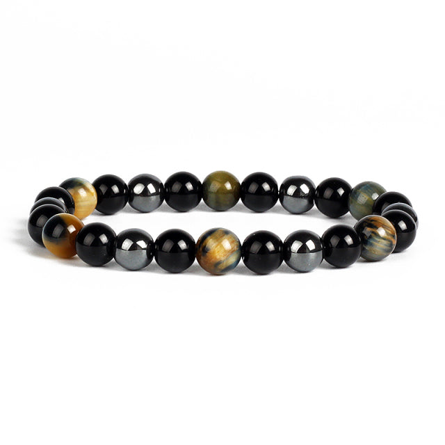 Natural Tiger Eye Obsidian Hematite Bead Bracelet