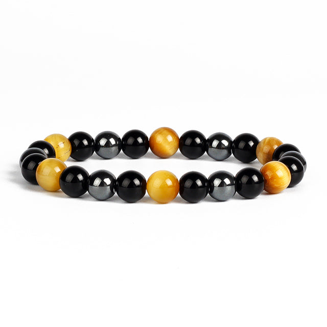 Natural Tiger Eye Obsidian Hematite Bead Bracelet